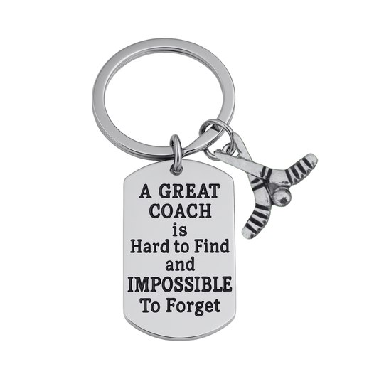 Ice Hockey Coach Keychain, Great Coach is Hard to Find Coach Keychain