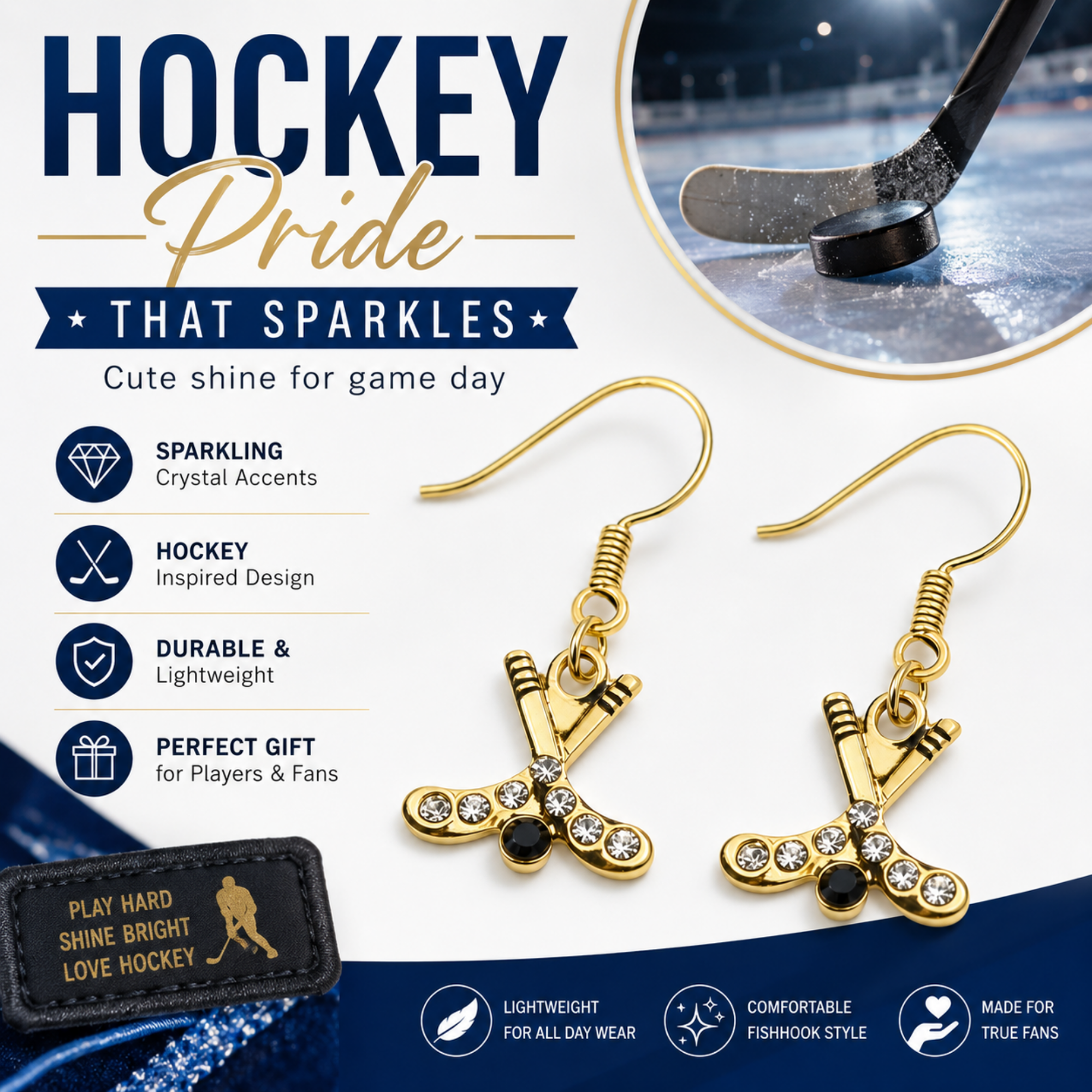 Ice Hockey Rhinestone Stick Earrings