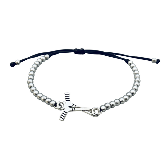 Ice Hockey Silver Beaded Charm Bracelet