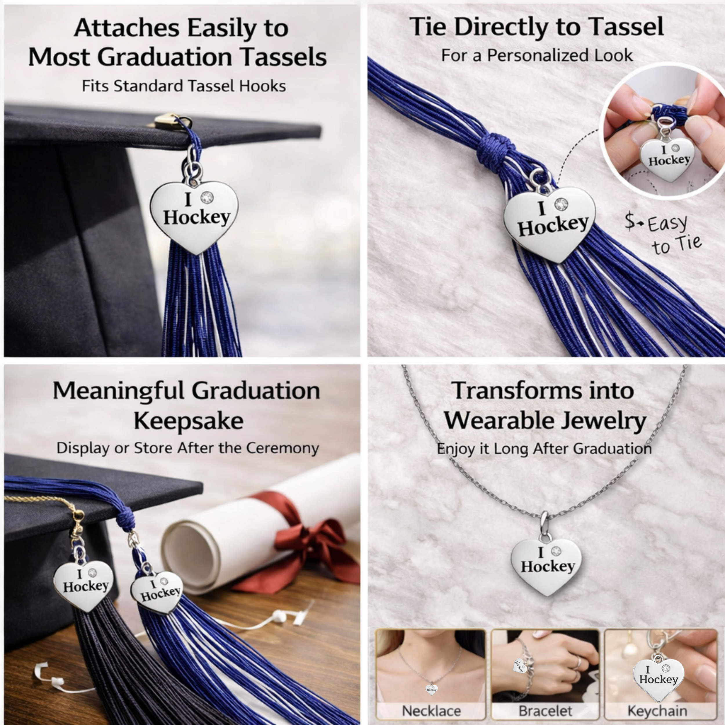 Ice Hockey Graduation Tassel Charm