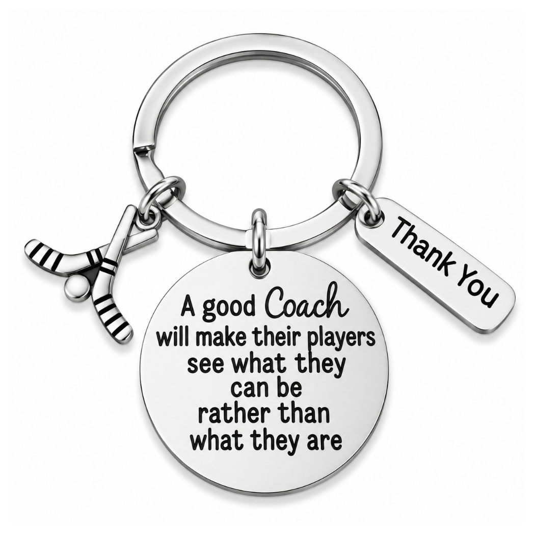 Ice Hockey Coach Keychain with Inspirational Charms