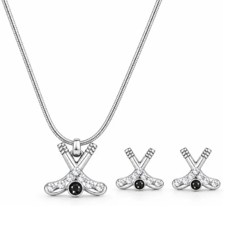 Ice Hockey Stick Earrings & Necklace Gift Bundle