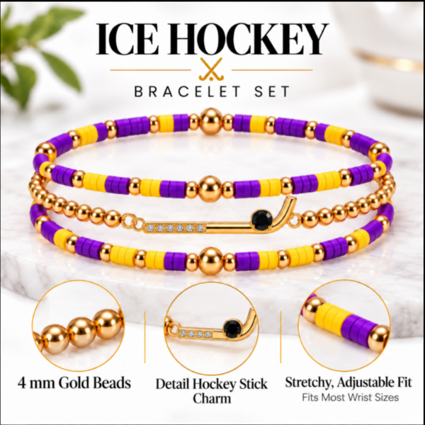 Ice Hockey CZ Game Day Bracelet Stack