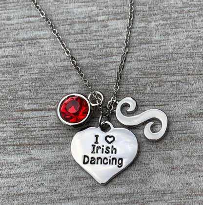 Personalized Irish Dance Necklace with Birthstone & Letter Charms