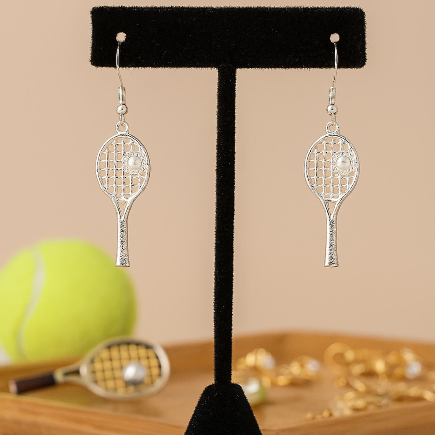Tennis Pearl Racket Dangle Earrings