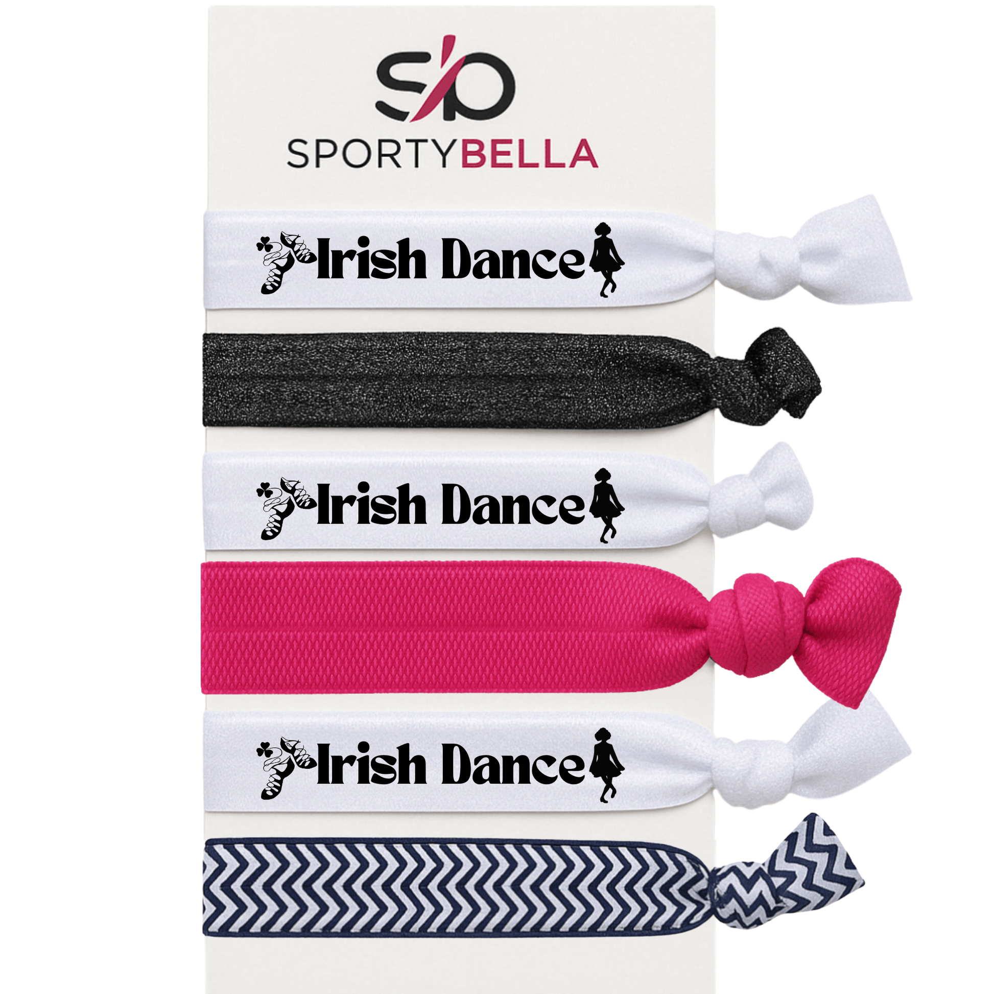 Set of 6 Irish Dance hair ties featuring fun designs, perfect for dancers and Irish dance gifts.