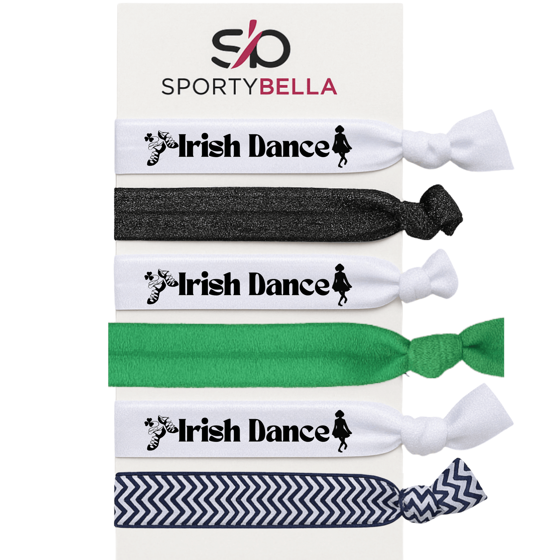 Set of 6 Irish Dance hair ties featuring dancer silhouettes, perfect Irish dance gifts for dancers and teams.