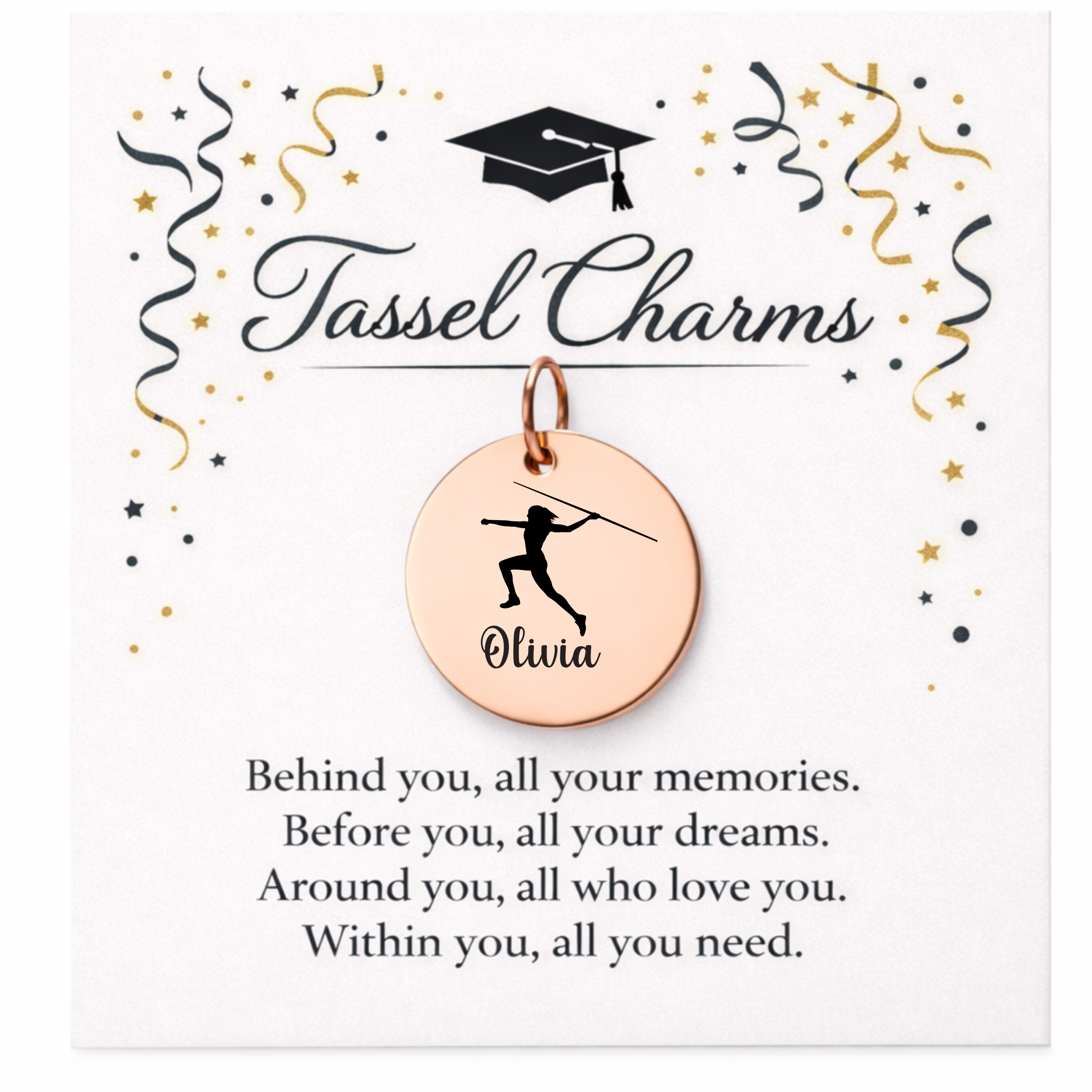 Javelin Throw Engraved Tassel Charm
