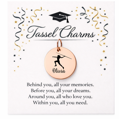 Javelin Throw Engraved Tassel Charm