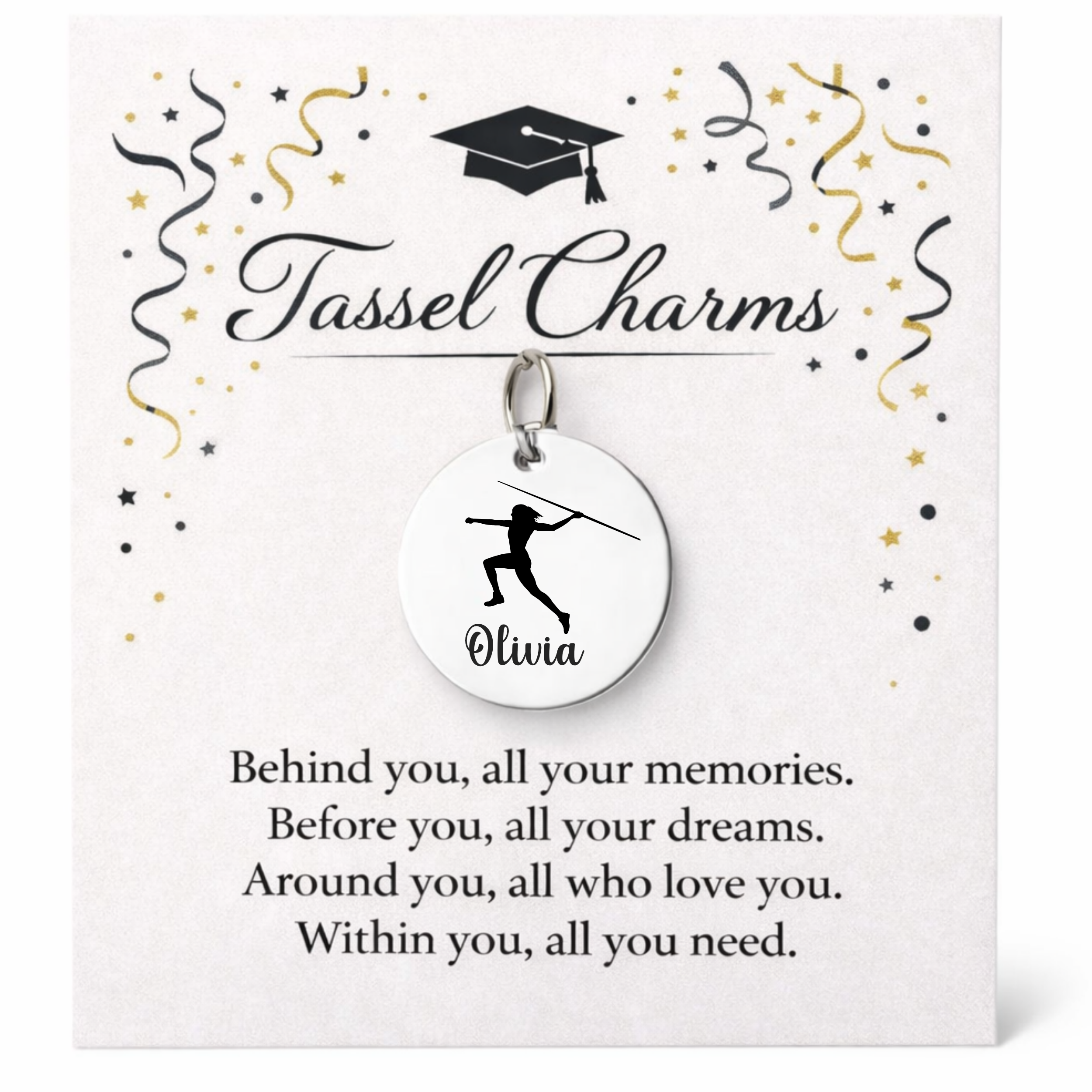 Javelin Throw Engraved Tassel Charm