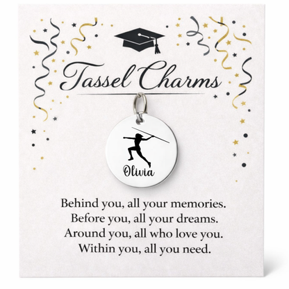 Javelin Throw Engraved Tassel Charm