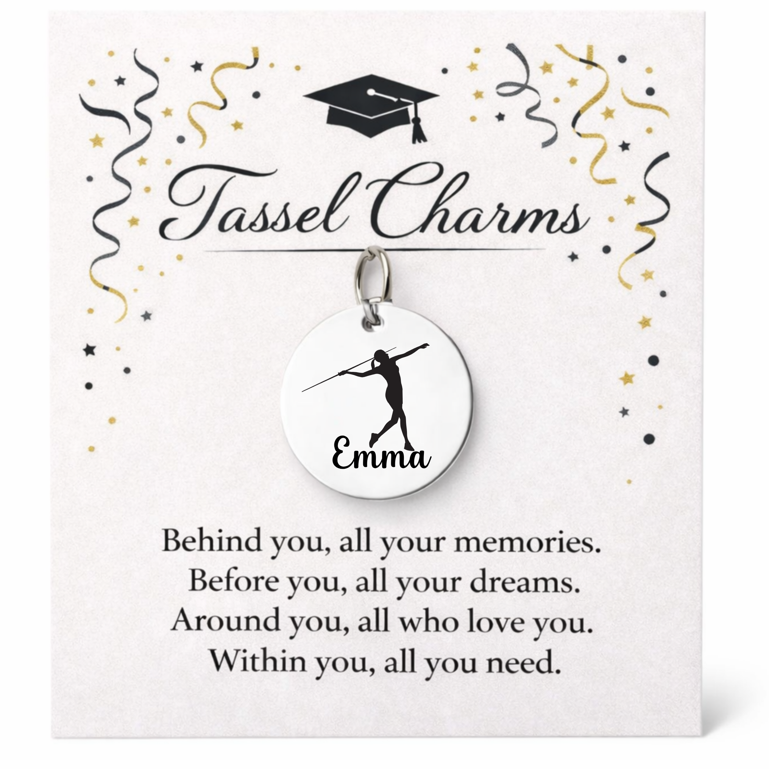 Javelin Throw Engraved Tassel Charm