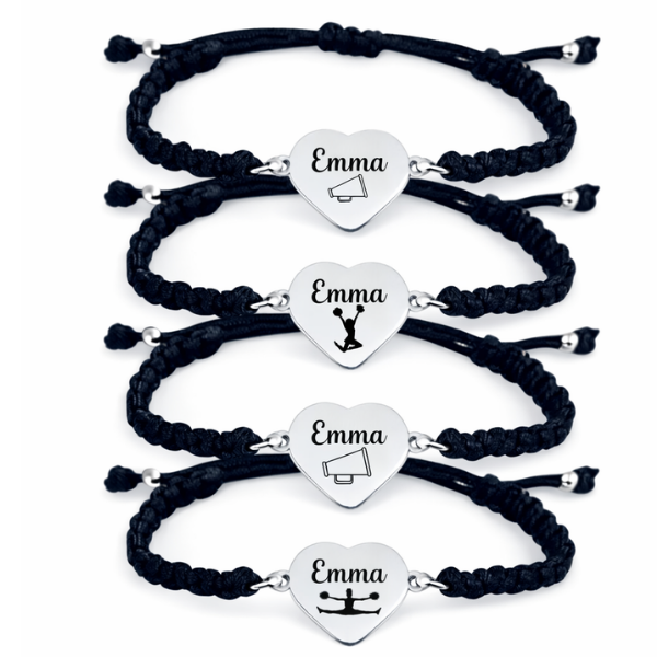 Personalized Engraved Cheer Heart Rope Bracelet