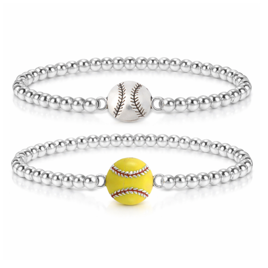 Softball Silver Beaded Bracelet