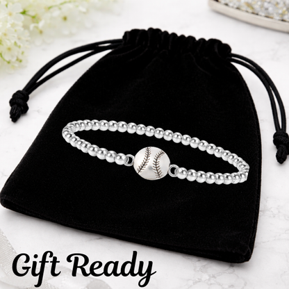 Softball Silver Beaded Bracelet