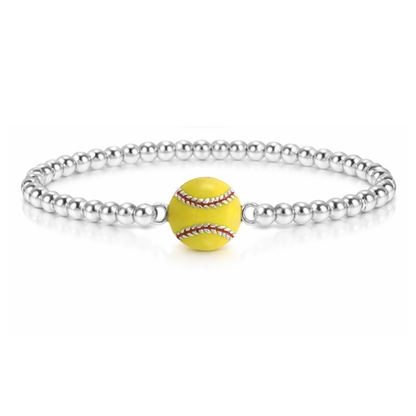Softball Silver Beaded Bracelet
