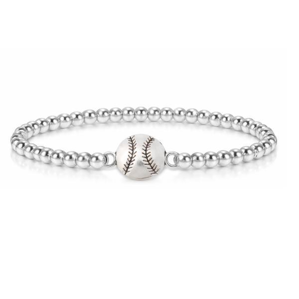 Softball Silver Beaded Bracelet