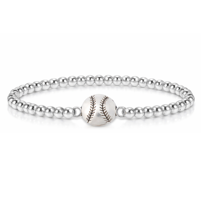 Softball Silver Beaded Bracelet