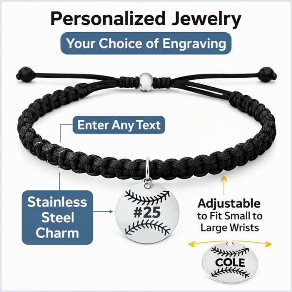 Personalized Softball Adjustable Rope Bracelet