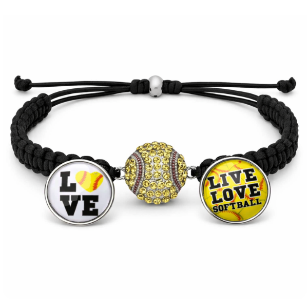 Softball Adjustable Snap Charm Rope Bracelet