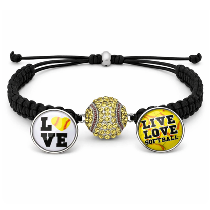 Softball Adjustable Snap Charm Rope Bracelet