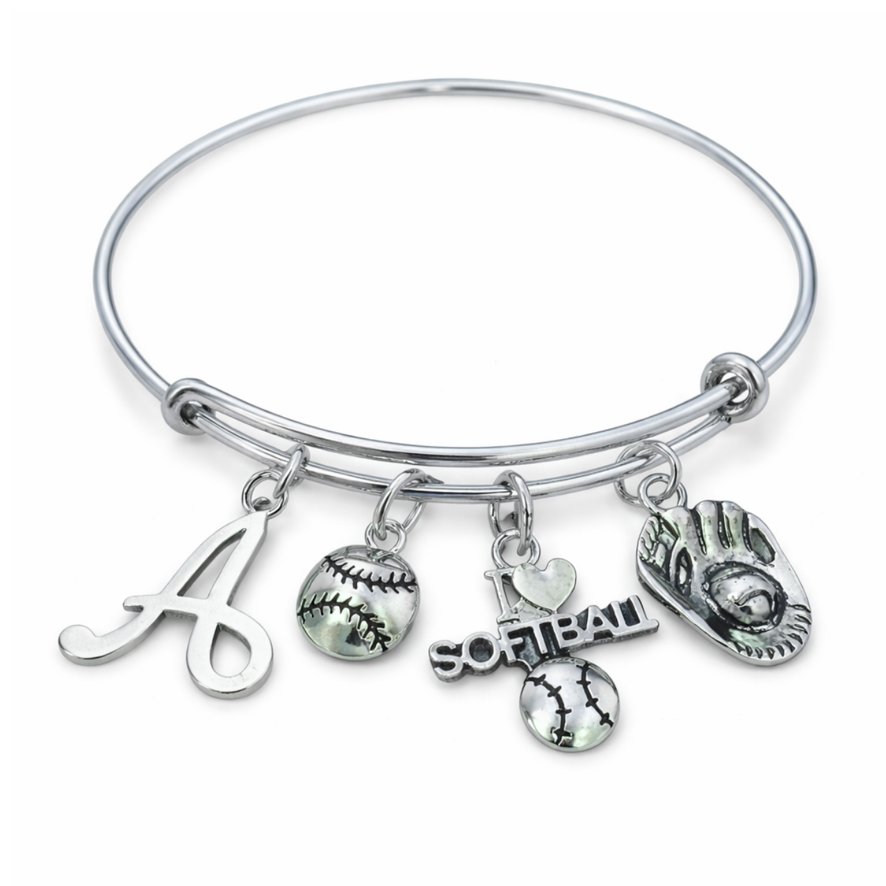 Personalized Softball Bangle bracelet with Free letter charm