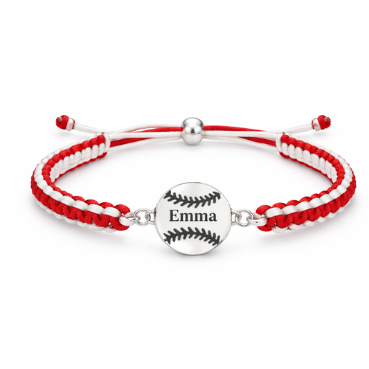 Personalized Multi Colored Softball Charm Connector Rope Bracelet - Pick Colors