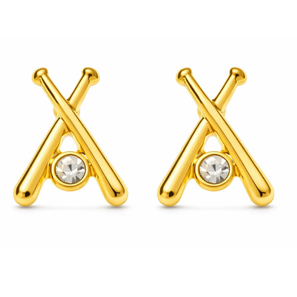 Gold Softball Bat Stud Earrings
