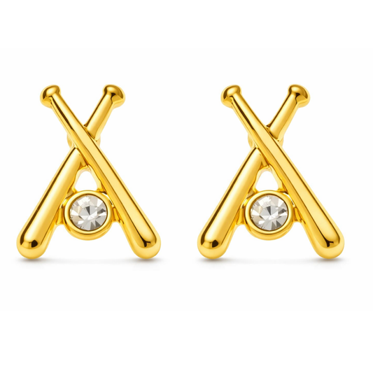 Gold Softball Bat Stud Earrings