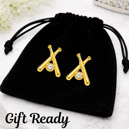 Gold Softball Bat Stud Earrings