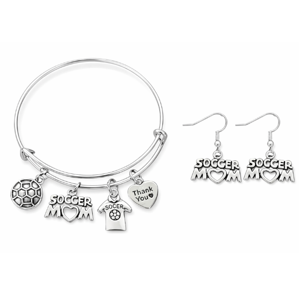 Soccer Mom - Bangle Bracelet & Earrings Set