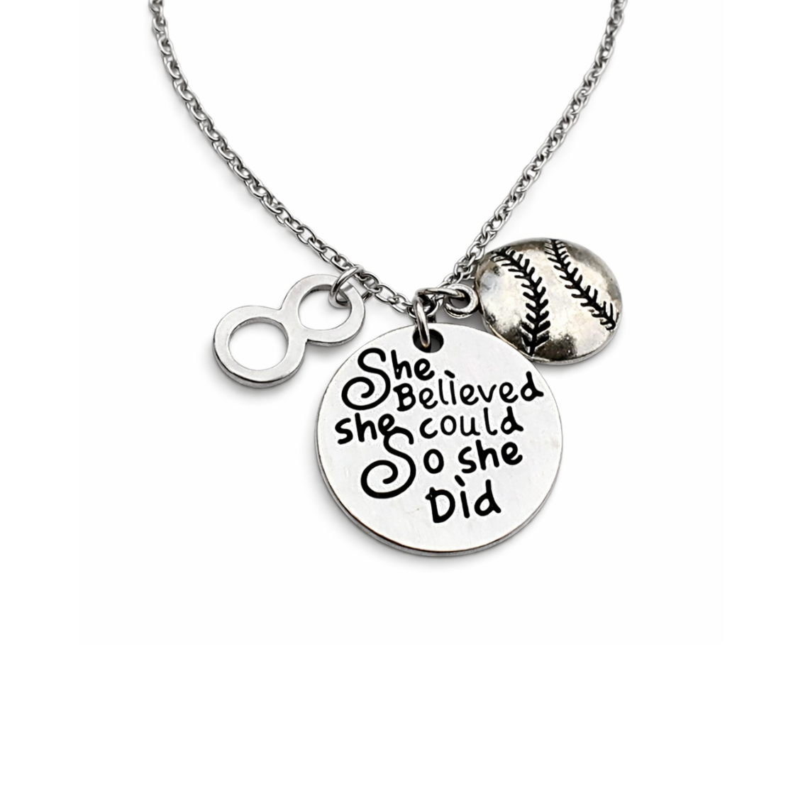 Softball She Believed She Could So She Did Necklace with Number Charm