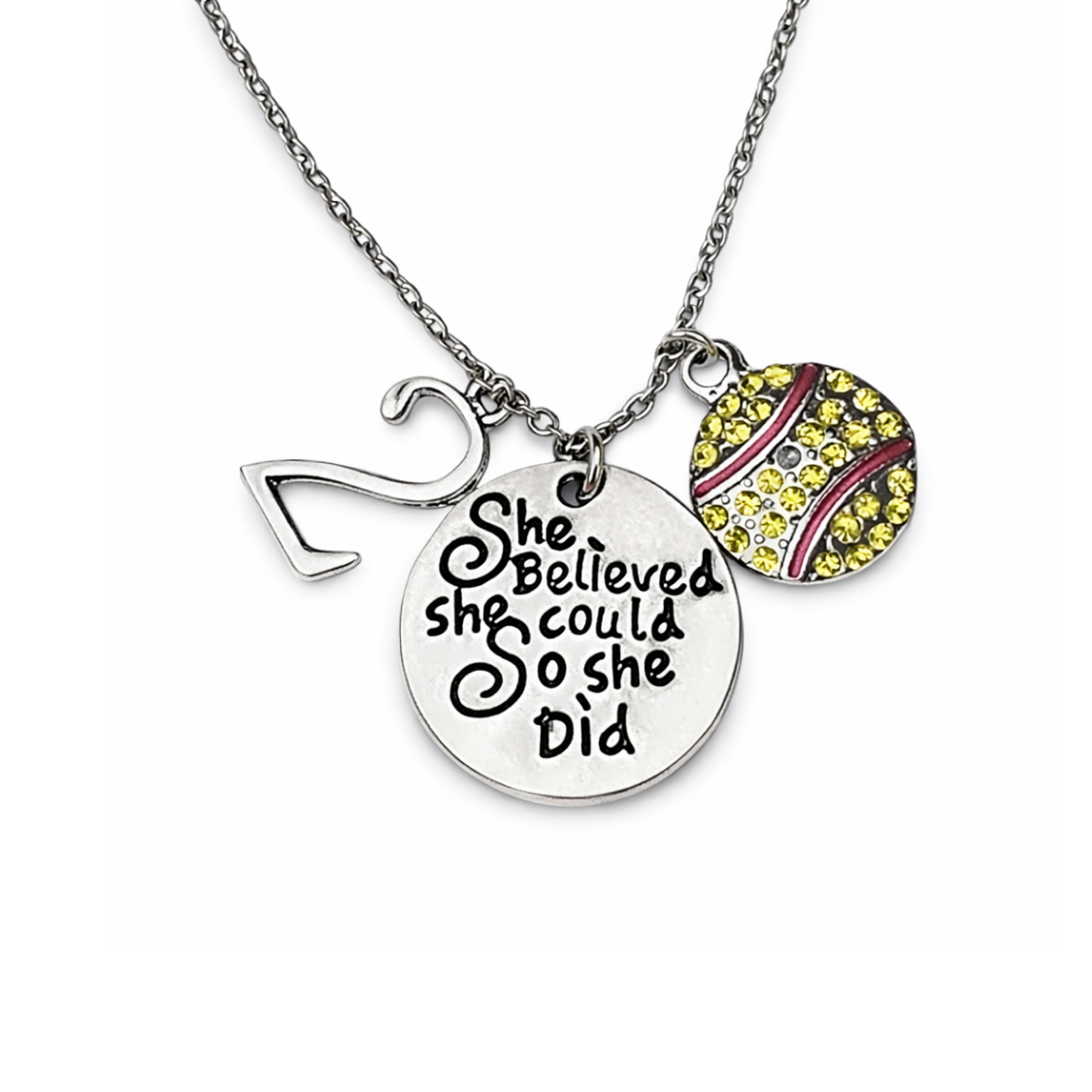 Softball She Believed She Could So She Did Necklace with Number Charm