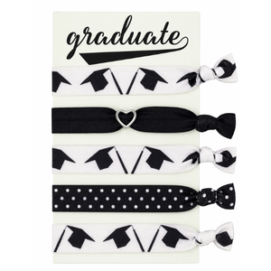 Graduation Hair Tie Set – Black and White Grad Hair Accessories Gift