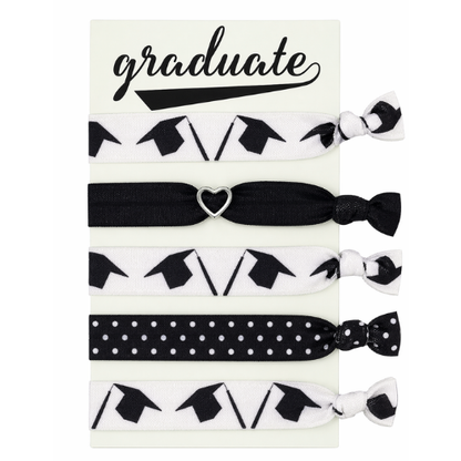 Graduation Hair Tie Set – Black and White Grad Hair Accessories Gift