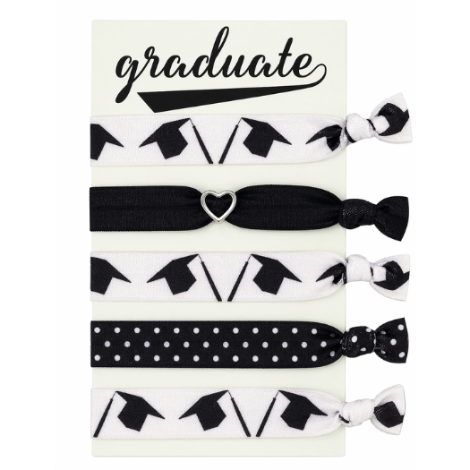 Graduation Hair Tie Set – Black and White Grad Hair Accessories Gift
