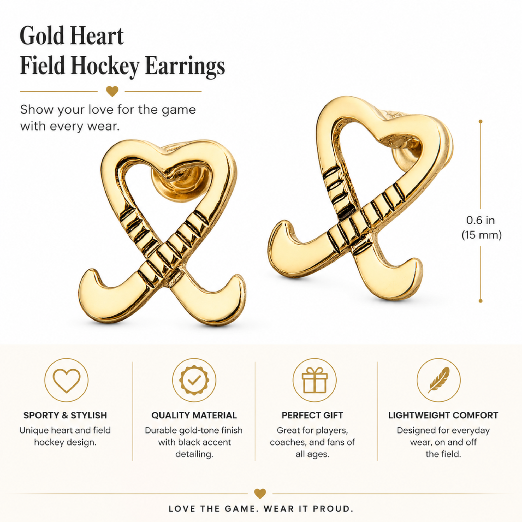 Field Hockey Heart Stick Earrings