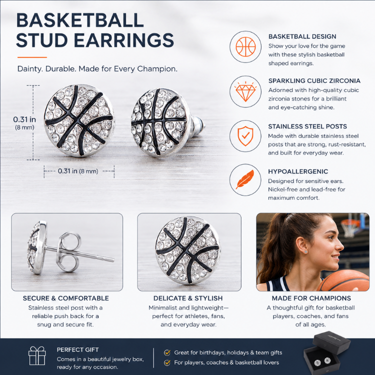 Basketball Rhinestone Stud Earrings