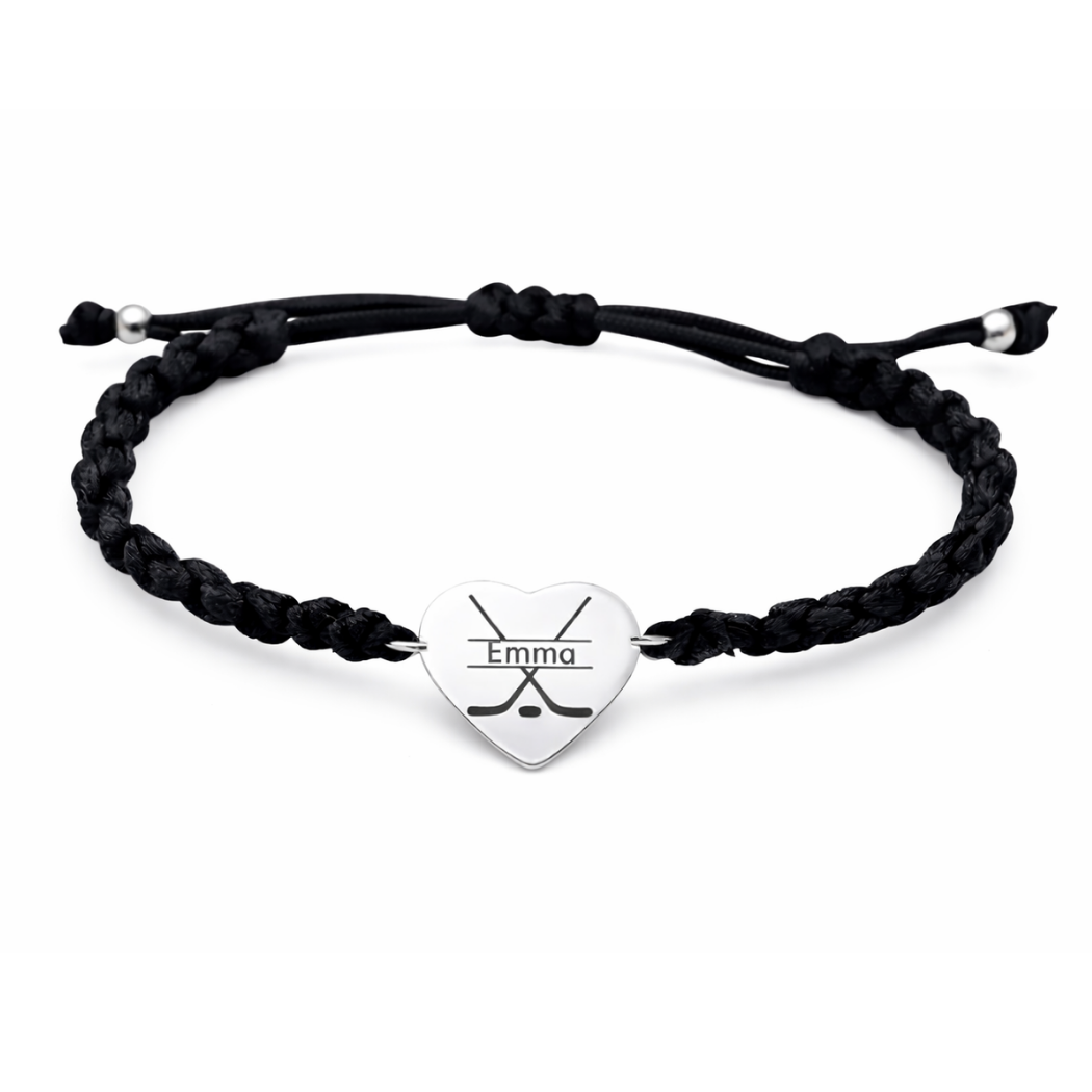 Personalized Engraved Ice Hockey Heart Rope Bracelet