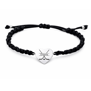 Personalized Engraved Ice Hockey Heart Rope Bracelet