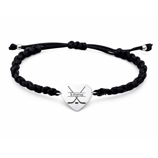 Personalized Engraved Ice Hockey Heart Rope Bracelet