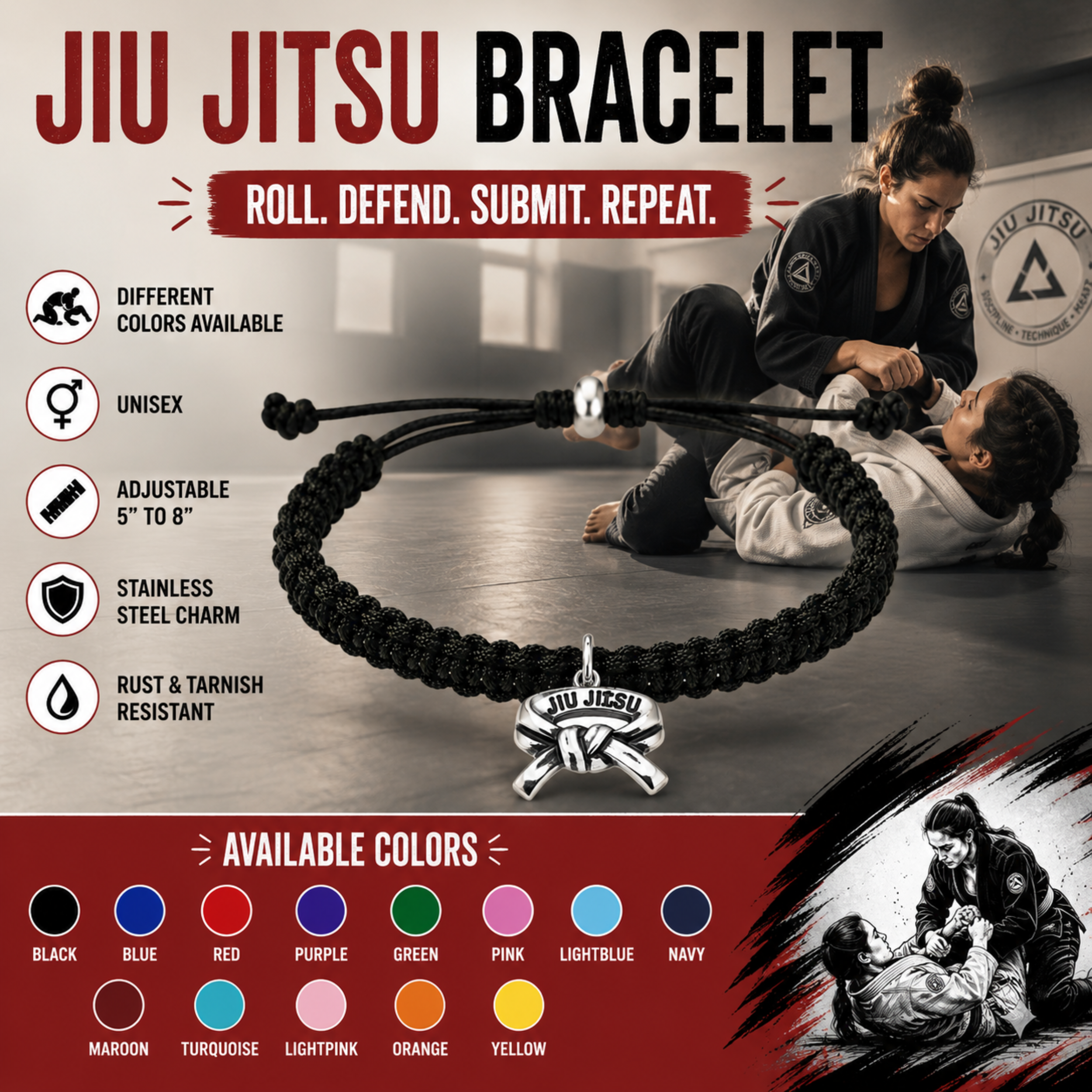 Jiu Jitsu Adjustable Rope Bracelet