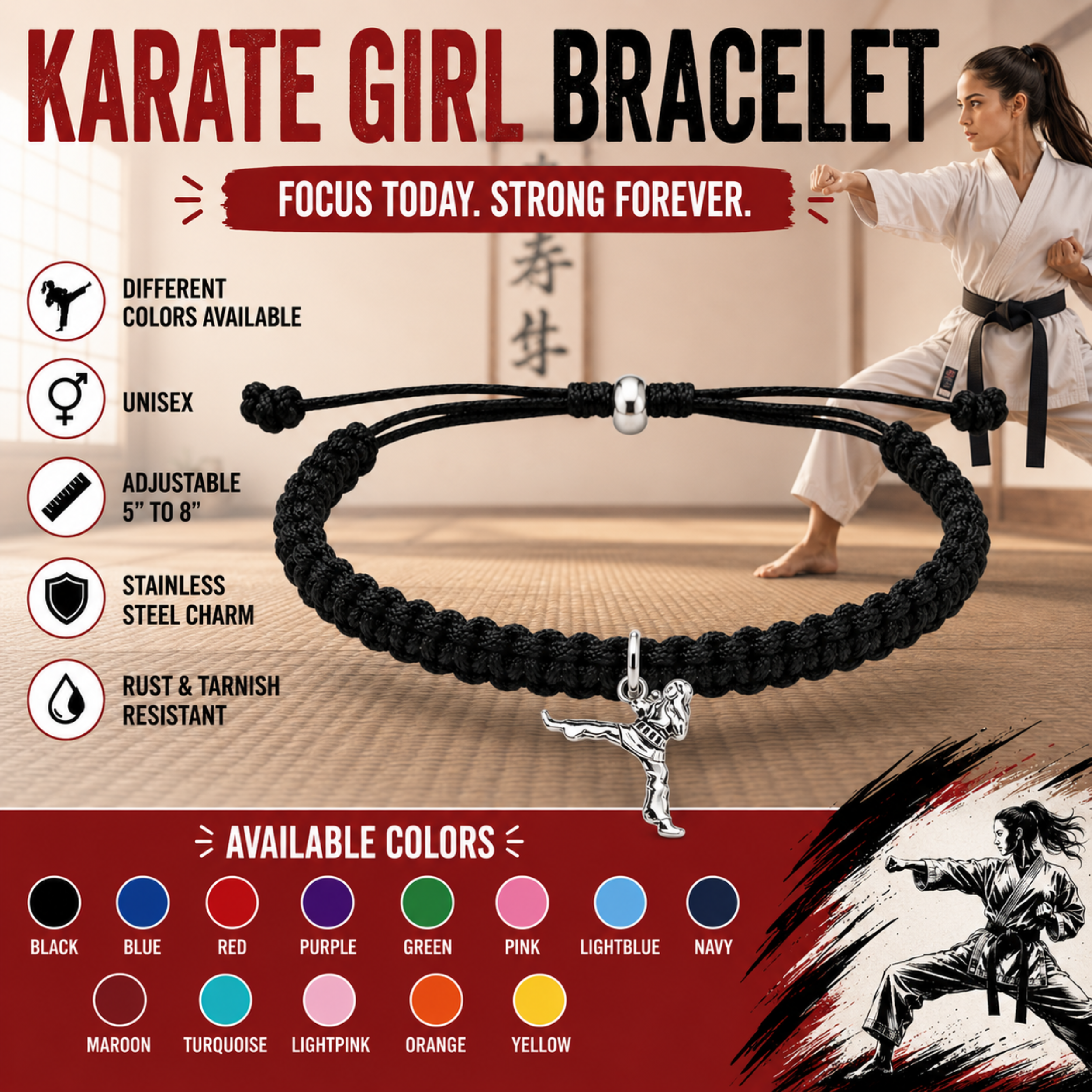 Karate Girl Adjustable Rope Bracelet