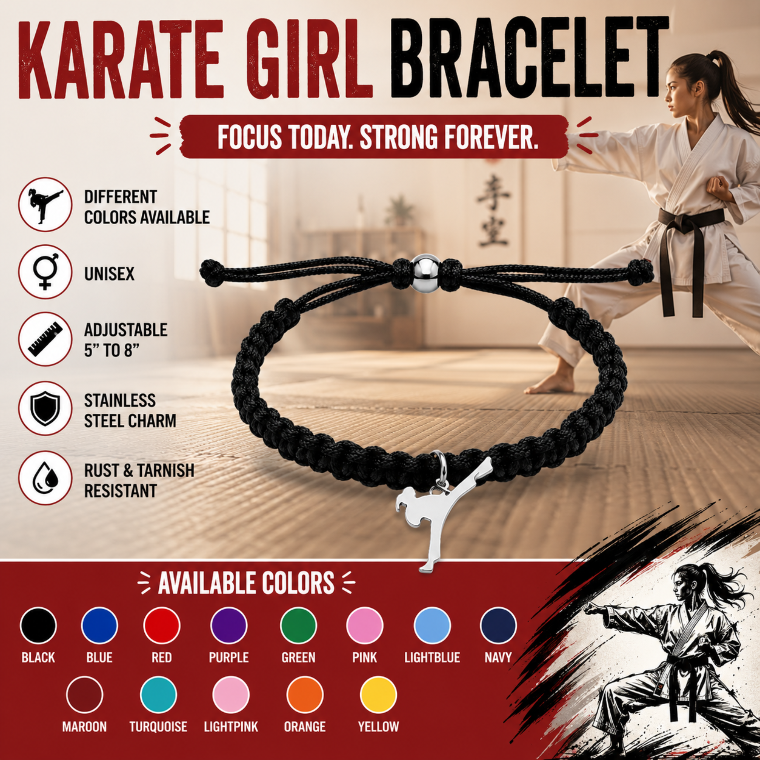 Karate Girl Adjustable Rope Bracelet