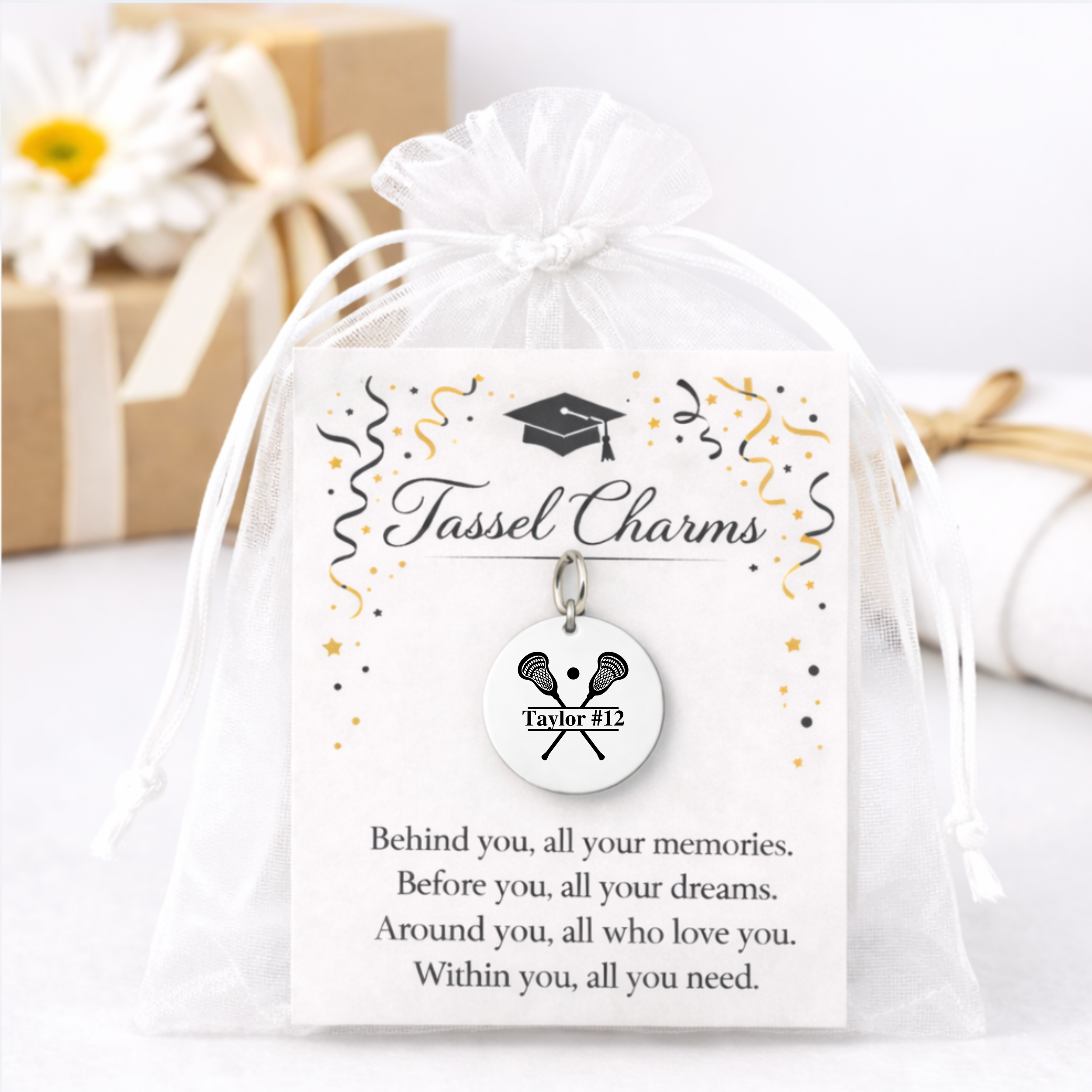 Lacrosse Engraved Tassel Charm