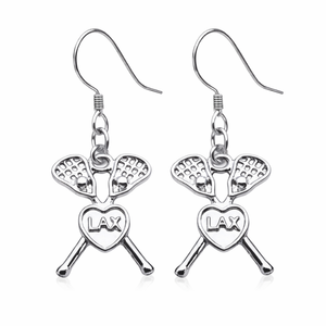 Lacrosse Heart Stick Earrings- Pick Color