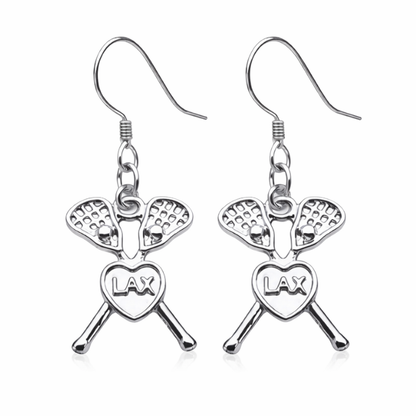 Lacrosse Heart Stick Earrings- Pick Color