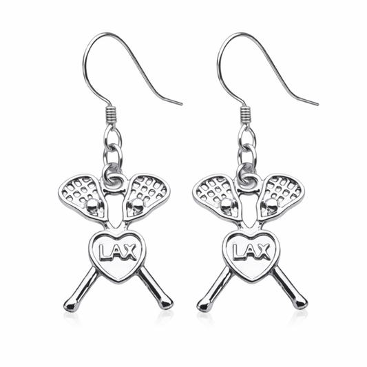 Lacrosse Heart Stick Earrings- Pick Color