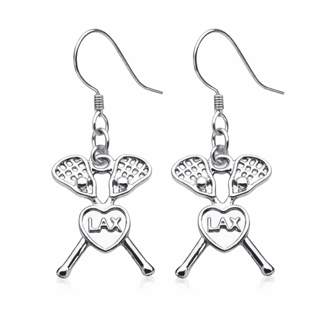 Lacrosse Heart Stick Earrings- Pick Color