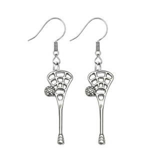 Silver CZ Lacrosse Stick Earrings